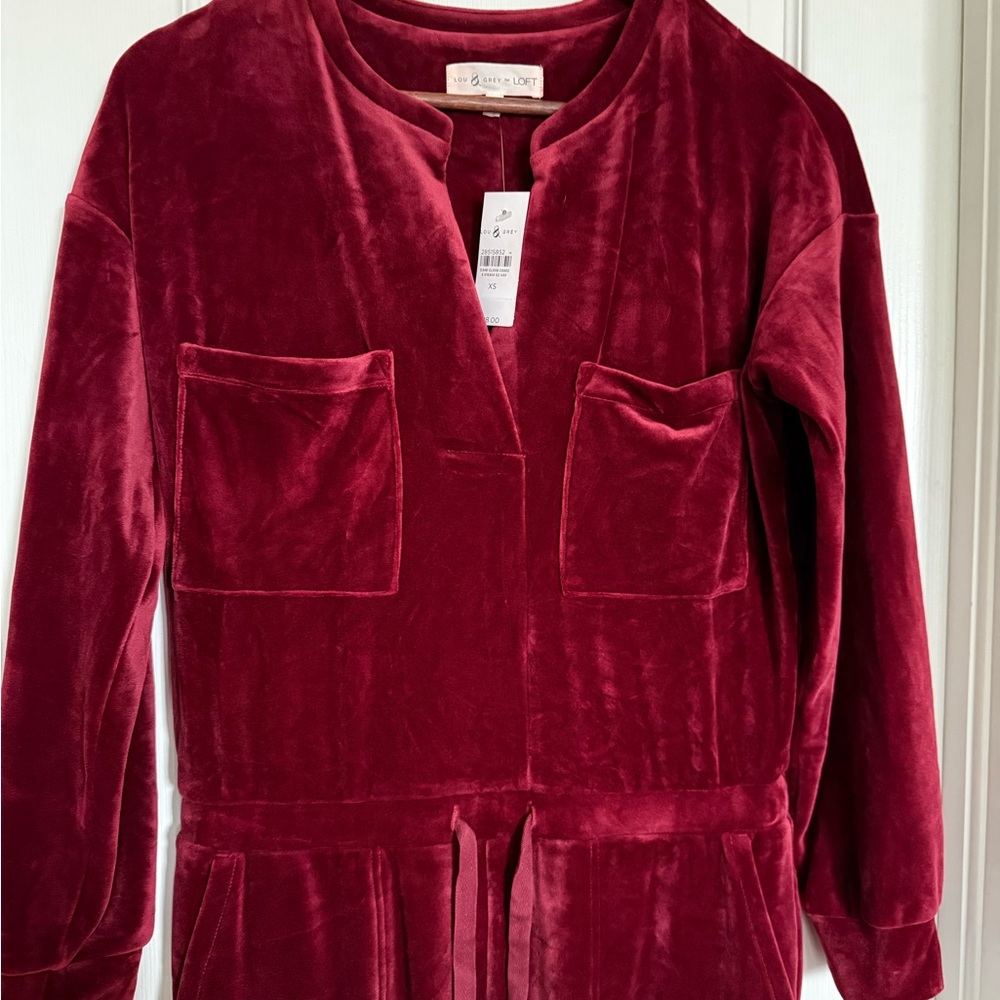 Lou & Grey Women's Velvet Jumpsuit - Deep Wine Red Size XS - Picture 4 of 13